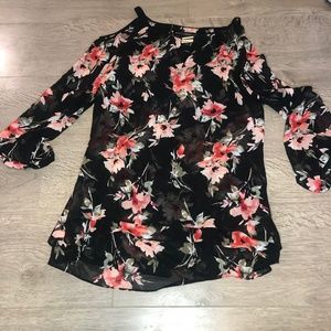 White House Black Market -Long Sleeve Sheer Floral